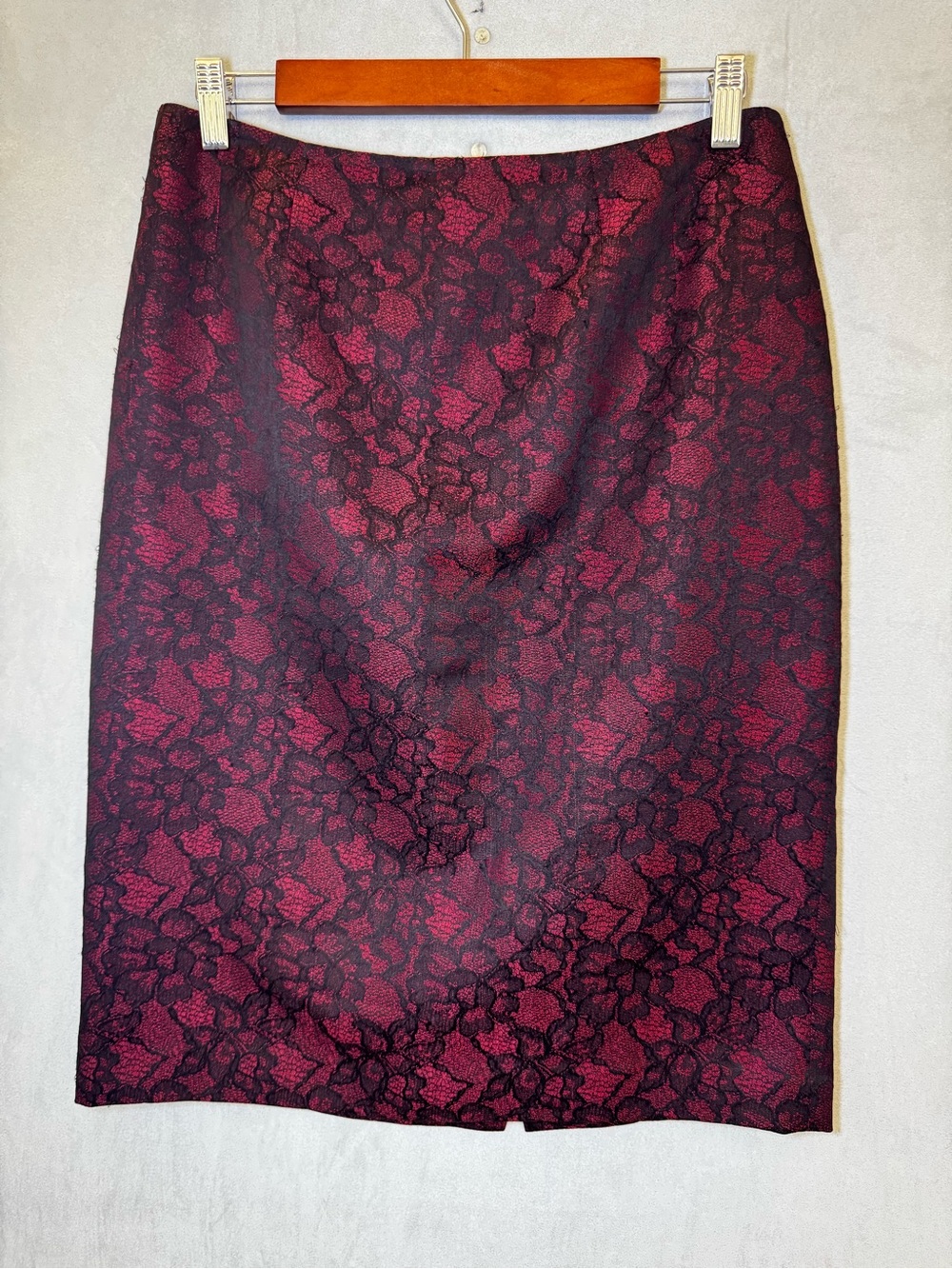 Evan Picone Black Label Skirt M Burgundy Black Lace Pencil Dark Romantic